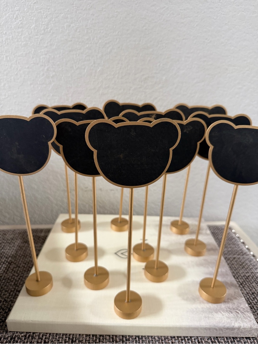 Gold and Black Bear Chalkboard Cake Toppers – Pack of Party Place Signs